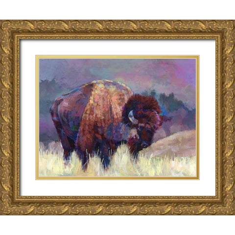 Buffalo Roam Gold Ornate Wood Framed Art Print with Double Matting by Jackson, Robert