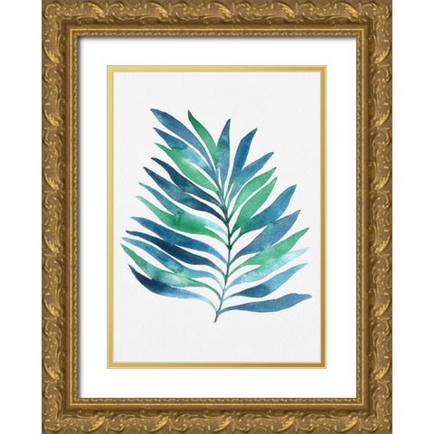 Blue and Green Watercolor Leaves 1 Gold Ornate Wood Framed Art Print with Double Matting by Juncos, Cami