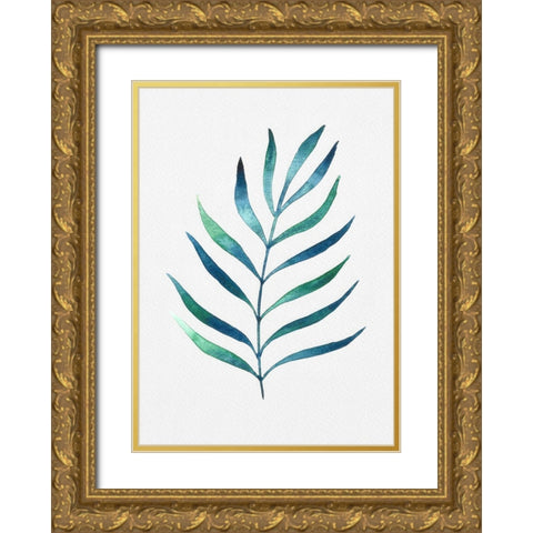 Blue and Green Watercolor Leaves 2 Gold Ornate Wood Framed Art Print with Double Matting by Juncos, Cami