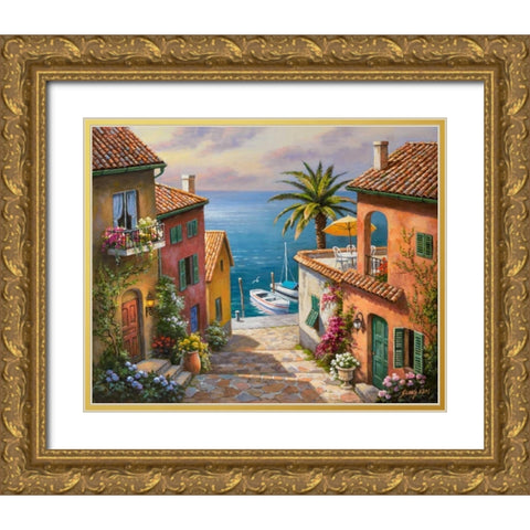 The Villaâ€™s Private Dock Gold Ornate Wood Framed Art Print with Double Matting by Kim, Sung