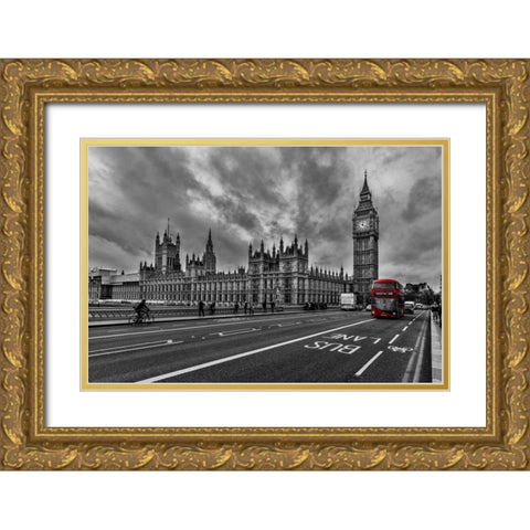 Double Decker - London Gold Ornate Wood Framed Art Print with Double Matting by Kostka, Vladimir