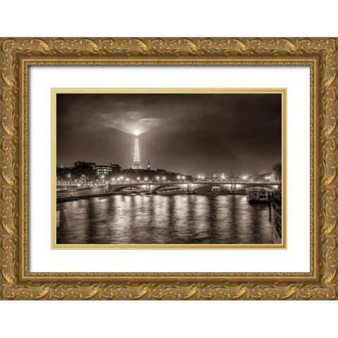Paris Night Gold Ornate Wood Framed Art Print with Double Matting by Kostka, Vladimir
