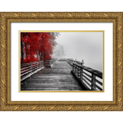 Fall Walkway Gold Ornate Wood Framed Art Print with Double Matting by Kostka, Vladimir