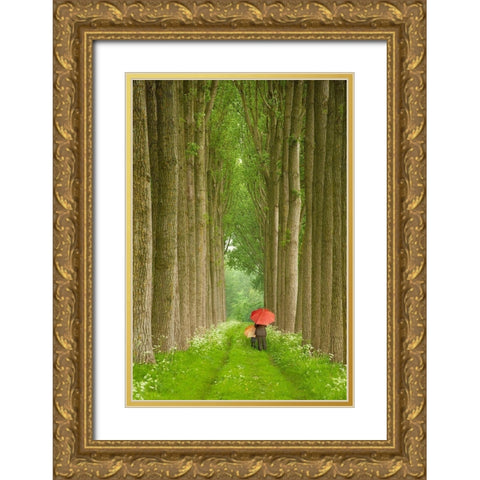 Two Umbrellas, Belgium Gold Ornate Wood Framed Art Print with Double Matting by Klug, Alan