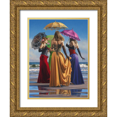 Parasols Gold Ornate Wood Framed Art Print with Double Matting by Kelley, Paul