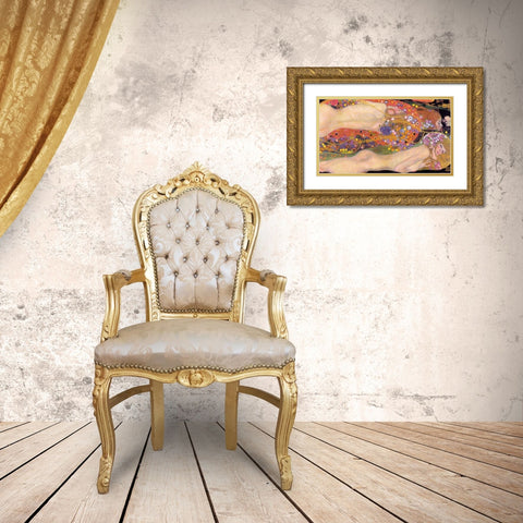 Water Serpents II Gold Ornate Wood Framed Art Print with Double Matting by Klimt, Gustav