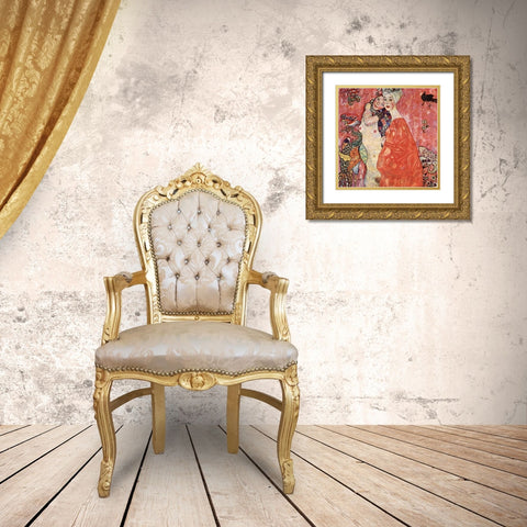 The Girlfriends Gold Ornate Wood Framed Art Print with Double Matting by Klimt, Gustav