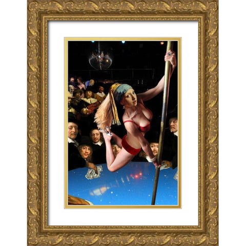 Girl with Pearl Earring and Pole Gold Ornate Wood Framed Art Print with Double Matting by Kite, Barry