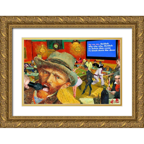Karaoke Night in Arles Gold Ornate Wood Framed Art Print with Double Matting by Kite, Barry