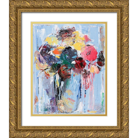 Bouquet in Blue Gold Ornate Wood Framed Art Print with Double Matting by Khorasani, Hooshang
