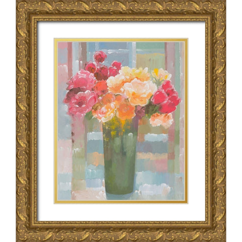 Happily a-Bloom Gold Ornate Wood Framed Art Print with Double Matting by Khorasani, Hooshang