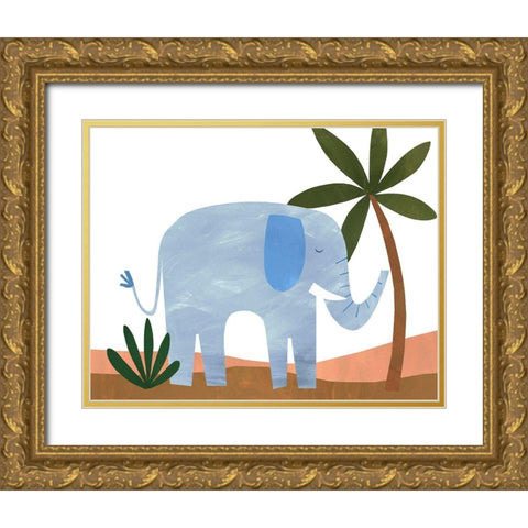 Ellie The Elephant Gold Ornate Wood Framed Art Print with Double Matting by Kopcik, Emily