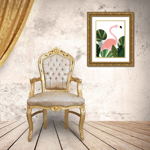 Florence The Flamingo Gold Ornate Wood Framed Art Print with Double Matting by Kopcik, Emily