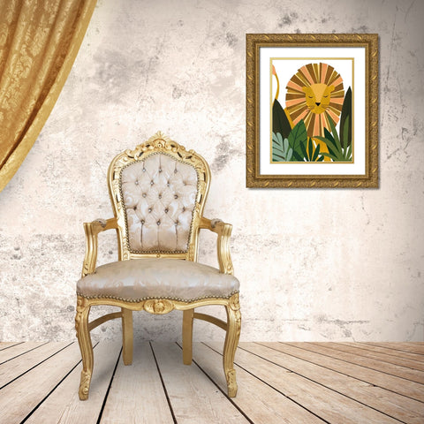 Liam The Lion Gold Ornate Wood Framed Art Print with Double Matting by Kopcik, Emily
