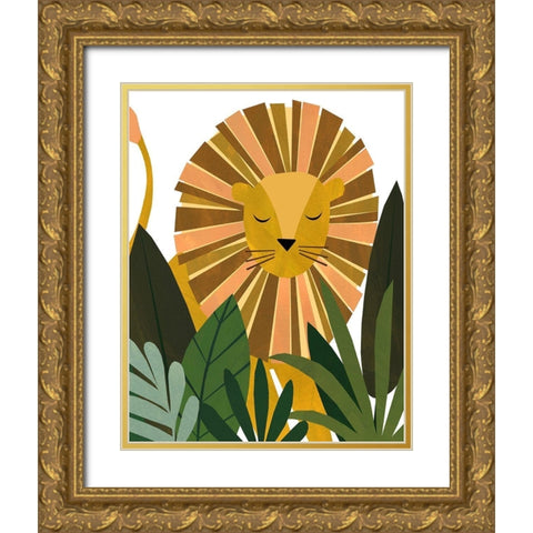 Liam The Lion Gold Ornate Wood Framed Art Print with Double Matting by Kopcik, Emily