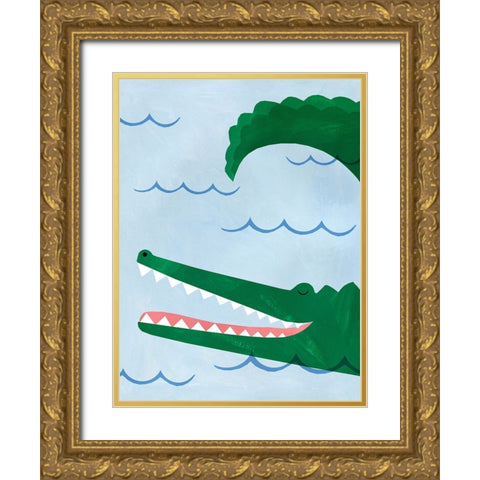 Alligator Gold Ornate Wood Framed Art Print with Double Matting by Kopcik, Emily