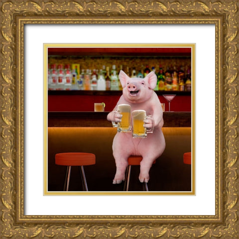 Beer Hog Gold Ornate Wood Framed Art Print with Double Matting by Lund Roeser