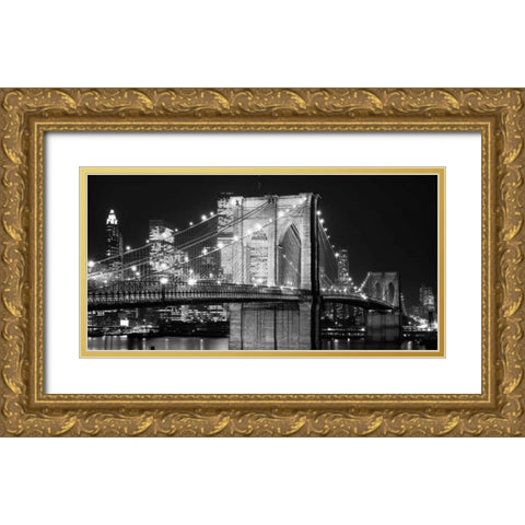 Brooklyn Bridge at Night Gold Ornate Wood Framed Art Print with Double Matting by Lowe, Jet