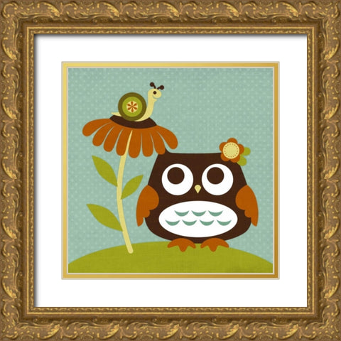 Owl Looking at Snail Gold Ornate Wood Framed Art Print with Double Matting by Lee, Nancy