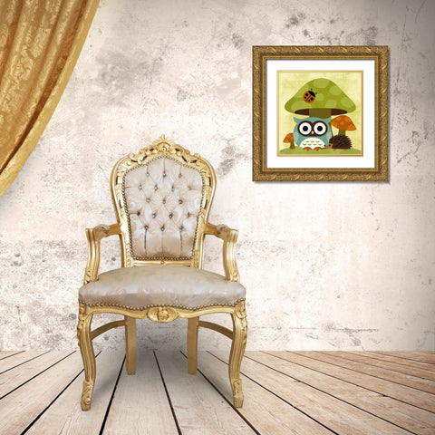 Owl and Hedgehog Gold Ornate Wood Framed Art Print with Double Matting by Lee, Nancy