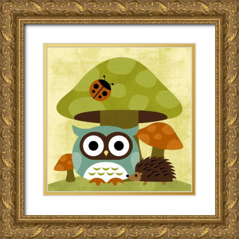 Owl and Hedgehog Gold Ornate Wood Framed Art Print with Double Matting by Lee, Nancy