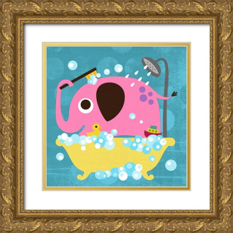 Elephant in Bathtub Gold Ornate Wood Framed Art Print with Double Matting by Lee, Nancy