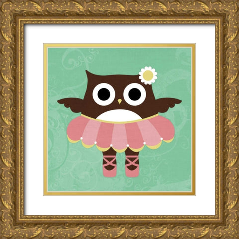 Ballerina Owl Gold Ornate Wood Framed Art Print with Double Matting by Lee, Nancy