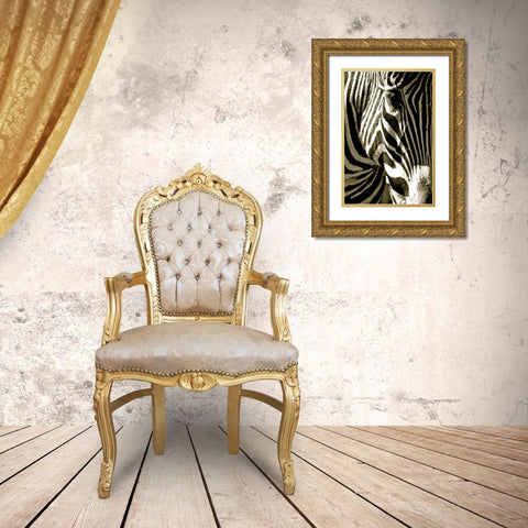 Zebra Head Gold Ornate Wood Framed Art Print with Double Matting by Lawhorn, Courtney