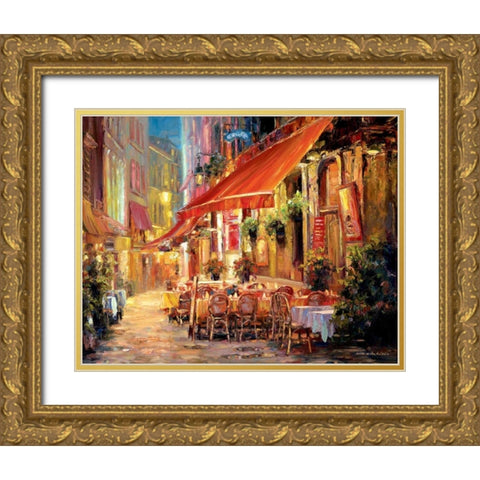 Cafe in Light Gold Ornate Wood Framed Art Print with Double Matting by Liu, Haixia