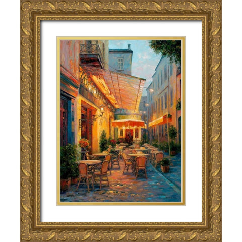 Cafe Van Gogh 2008 Arles France Gold Ornate Wood Framed Art Print with Double Matting by Liu, Haixia