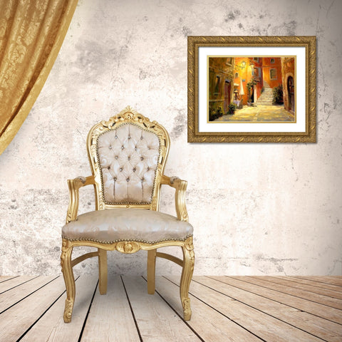 Lighted Alley Gold Ornate Wood Framed Art Print with Double Matting by Liu, Haixia