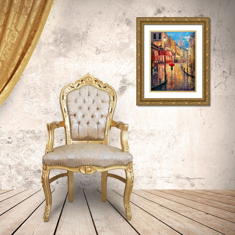 Montmartre Evening Gold Ornate Wood Framed Art Print with Double Matting by Liu, Haixia
