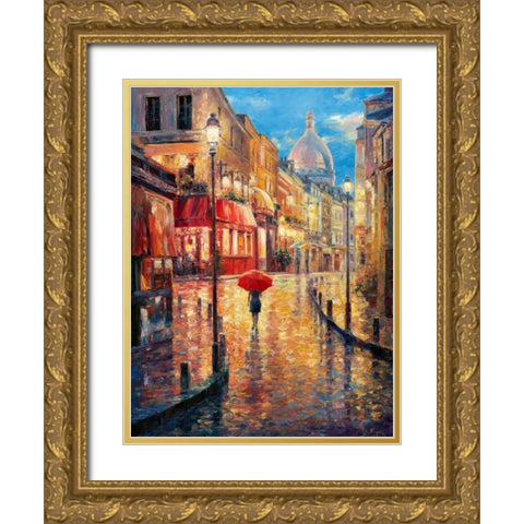 Montmartre Evening Gold Ornate Wood Framed Art Print with Double Matting by Liu, Haixia