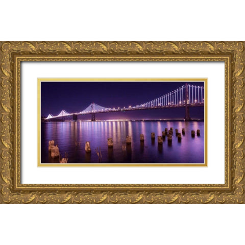 The Bay Lights Gold Ornate Wood Framed Art Print with Double Matting by Linhares, Greg