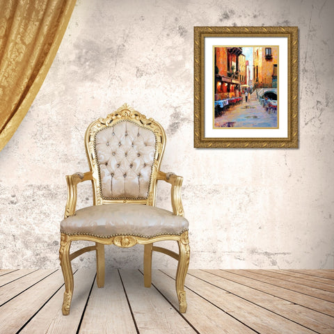 Street Cafe after Rain Gold Ornate Wood Framed Art Print with Double Matting by Liu, Haixia