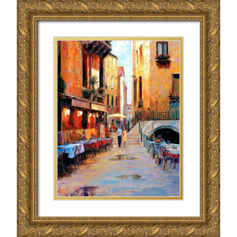 Street Cafe after Rain Gold Ornate Wood Framed Art Print with Double Matting by Liu, Haixia