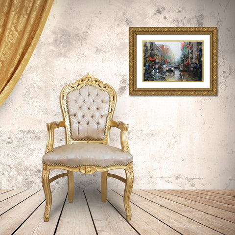 Montreal Rain Gold Ornate Wood Framed Art Print with Double Matting by Lague, Mark