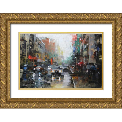 Montreal Rain Gold Ornate Wood Framed Art Print with Double Matting by Lague, Mark