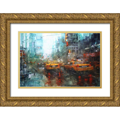 Times Square Reflections Gold Ornate Wood Framed Art Print with Double Matting by Lague, Mark