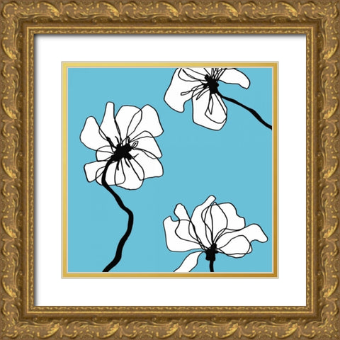 Flowers in Blue 2 Gold Ornate Wood Framed Art Print with Double Matting by Loeber, Mette