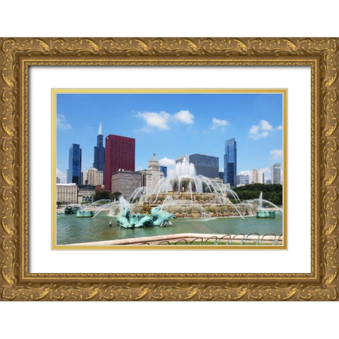 Buckingham Fountain Gold Ornate Wood Framed Art Print with Double Matting by Levant, Jessica