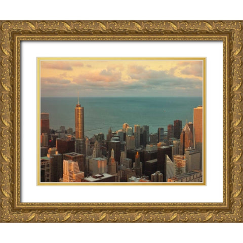 Sunset in Chicago Gold Ornate Wood Framed Art Print with Double Matting by Levant, Jessica