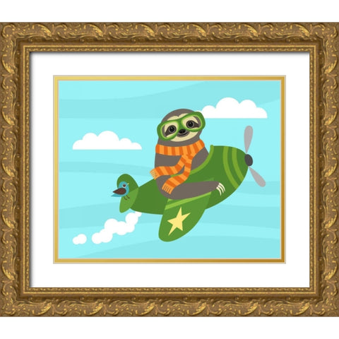 Airborne Sloth Gold Ornate Wood Framed Art Print with Double Matting by Lee, Nancy