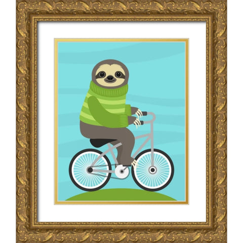 Cycling Sloth Gold Ornate Wood Framed Art Print with Double Matting by Lee, Nancy