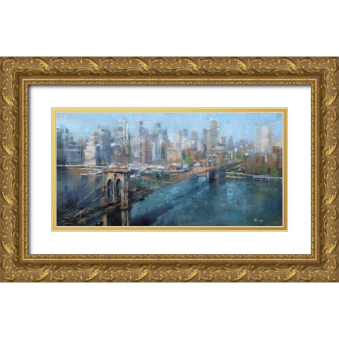 Brooklyn Bridge Gold Ornate Wood Framed Art Print with Double Matting by Lague, Mark