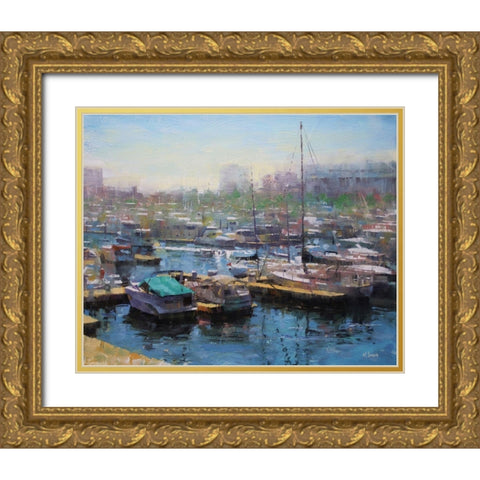 Chicago Harbor Gold Ornate Wood Framed Art Print with Double Matting by Lague, Mark