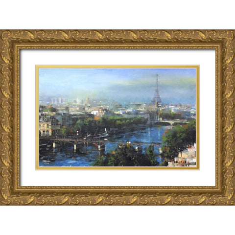 Paris Pedestrian Bridge Gold Ornate Wood Framed Art Print with Double Matting by Lague, Mark