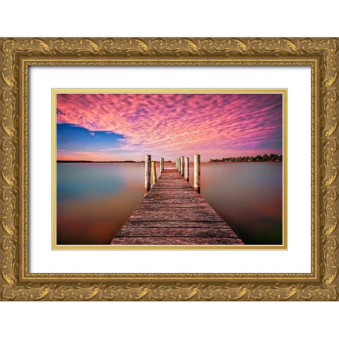 Pink Pier Gold Ornate Wood Framed Art Print with Double Matting by Louise, Tracie