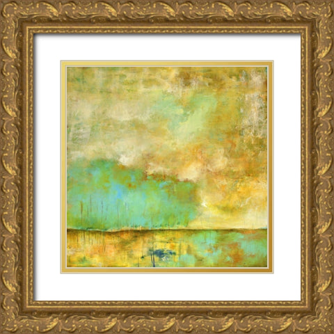 Deep Breath, Teal Trees, Stillness Gold Ornate Wood Framed Art Print with Double Matting by Lisa Mann Fine Art