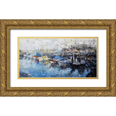 San Francisco Wharf Gold Ornate Wood Framed Art Print with Double Matting by Lague, Mark